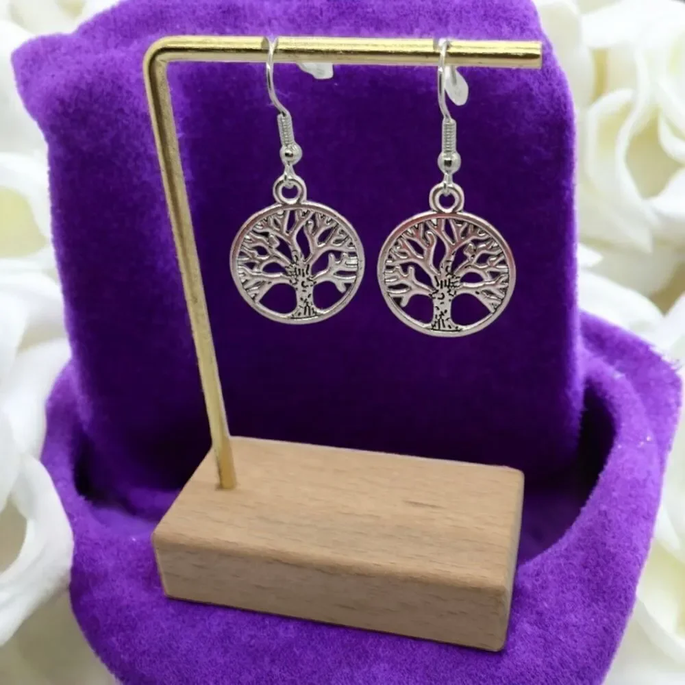 Tree of Life Nature Circle Earrings Boho Simple Jewelry Family Roots Dangle Drop